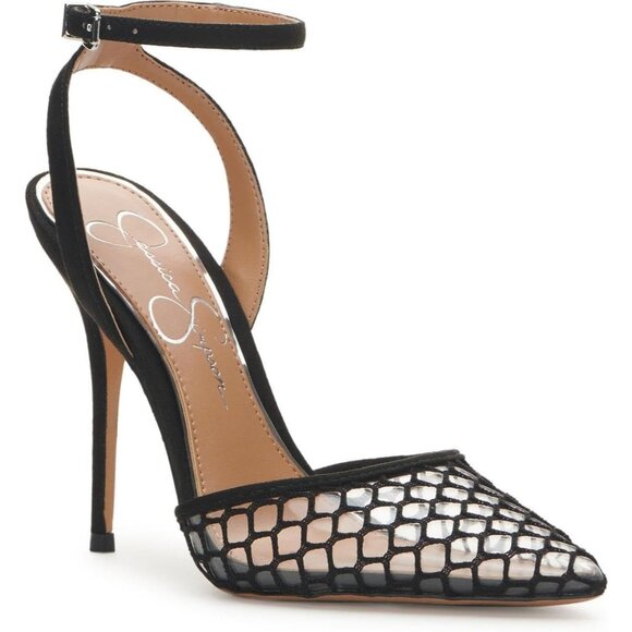 Women's Black Pirrie 2 Faux Synthetic Rubber Suede Ankle Strap Slingback Heels - Picture 2 of 4